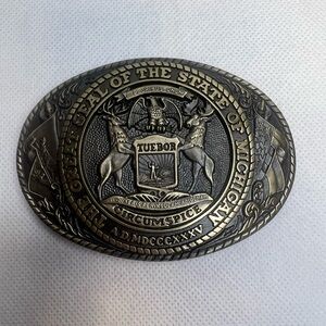 Exclusive Tony Lama Collection: Great Seal Of The State Of Michigan Belt Buckle